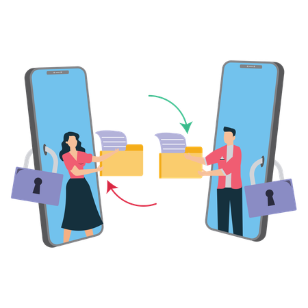 Employés effectuant un transfert de fichiers  Illustration