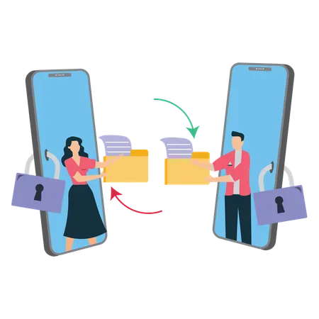 Employés effectuant un transfert de fichiers  Illustration