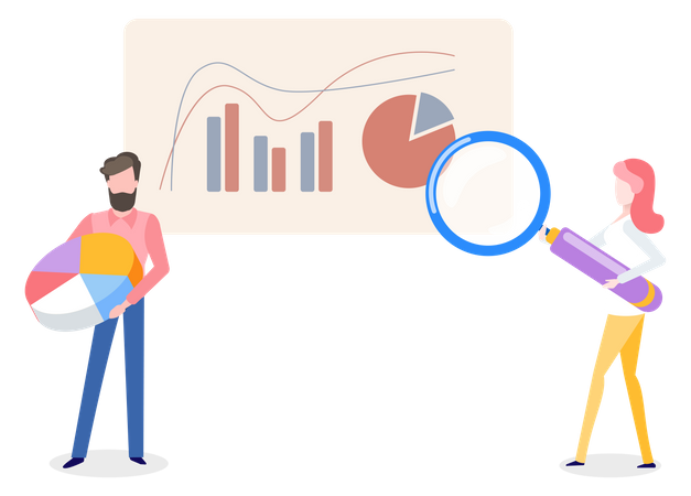 Employés effectuant l'analyse des données  Illustration