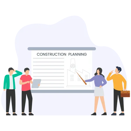 Employés effectuant la planification de la construction  Illustration