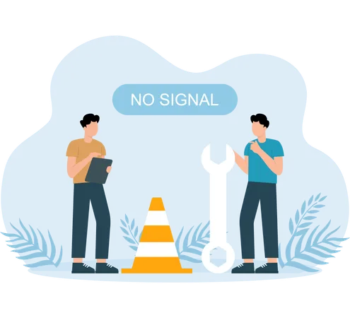 Employés confrontés à une connexion sans signal  Illustration