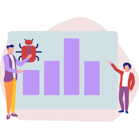 Des employés parlent du virus sur un graphique à barres  Illustration