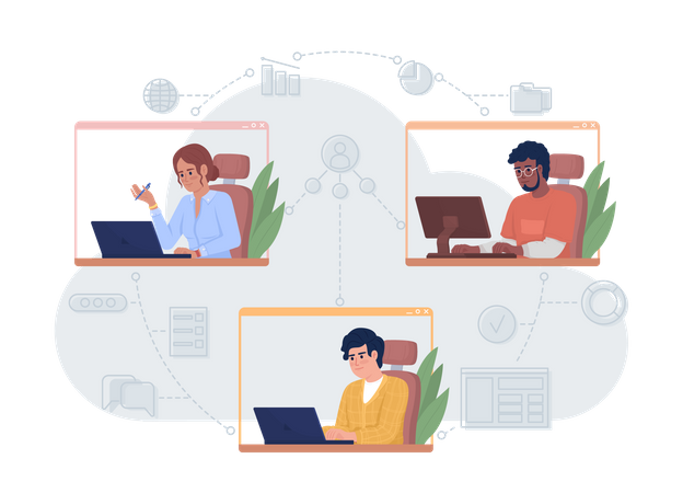 Employés travaillant à distance depuis leur domicile  Illustration