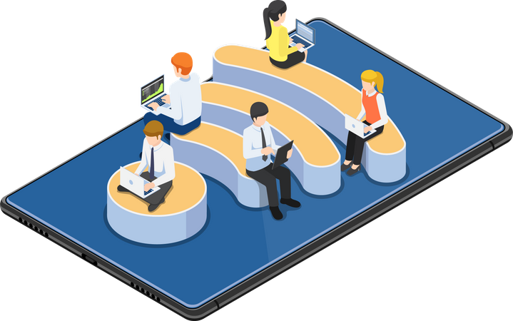 Employés travaillant à distance en ligne  Illustration