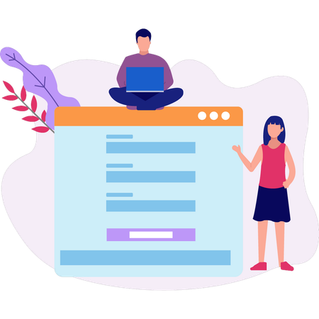 Employés travaillant sur un compte de page Web en se connectant sur un ordinateur portable  Illustration