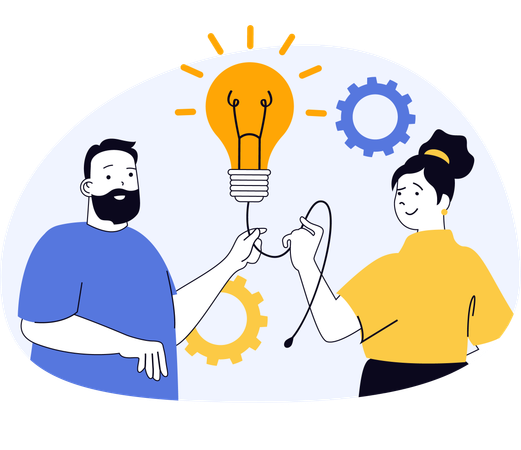 Les employés travaillent ensemble à la mise en œuvre d'idées innovantes  Illustration