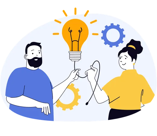 Les employés travaillent ensemble à la mise en œuvre d'idées innovantes  Illustration