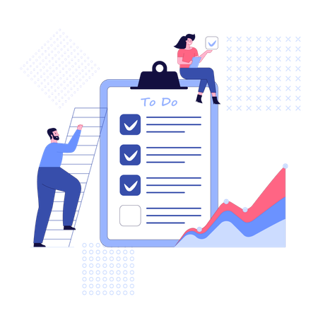 Les employés travaillent sur la liste de travail en attente  Illustration