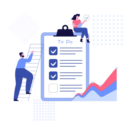 Les employés travaillent sur la liste de travail en attente  Illustration