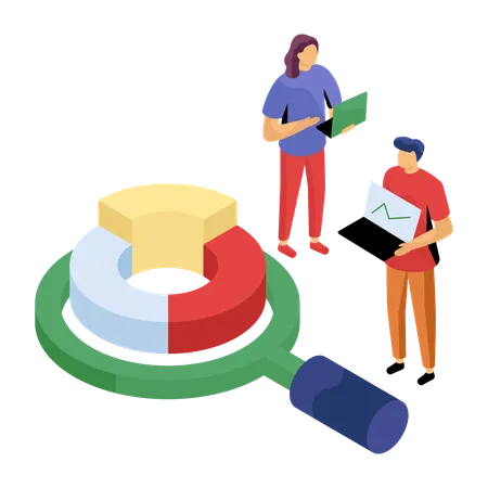 Les employés travaillent sur un graphique à secteurs financier  Illustration