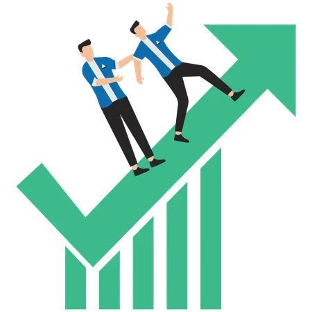 Graphique en hausse : l'employeur pousse l'employé à progresser  Illustration