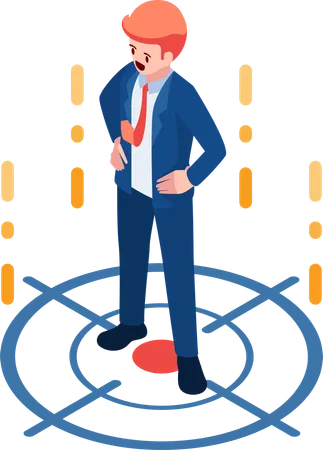 Flat 3 D Isometric Businessman Standing On Crosshair Employment And The Chosen One Concept Illustration