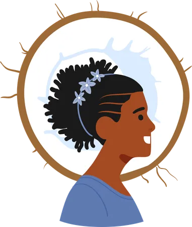 Vector Avatar Portrait Of Radiant And Empowered Black Woman Profile Showcases Strength And Beauty With Captivating Eyes Hair Adorned With Vibrant Flowers Reflecting Her Rich Heritage And Resilience Illustration
