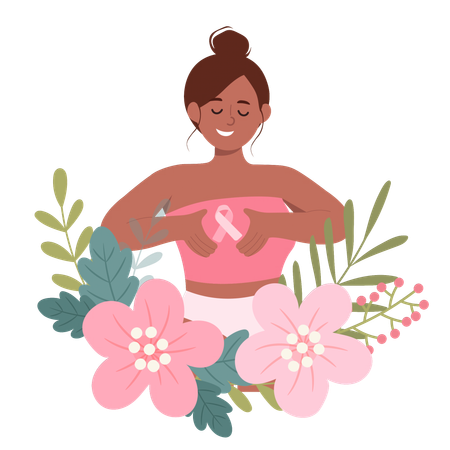 Empowered woman embracing breast cancer awareness  Illustration