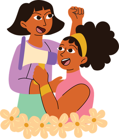 Empowerment Duo, Women with Flowers and Megaphone  Illustration