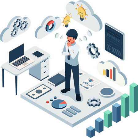 Empreendedor Analisando Estratégias de Negócios e Dados Financeiros  Illustration