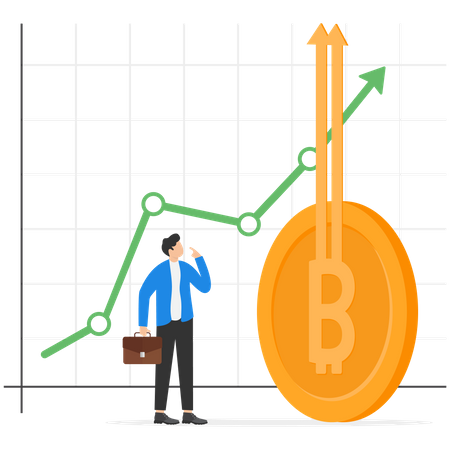 Investidor empreendedor analisa o aumento do Bitcoin  Ilustração