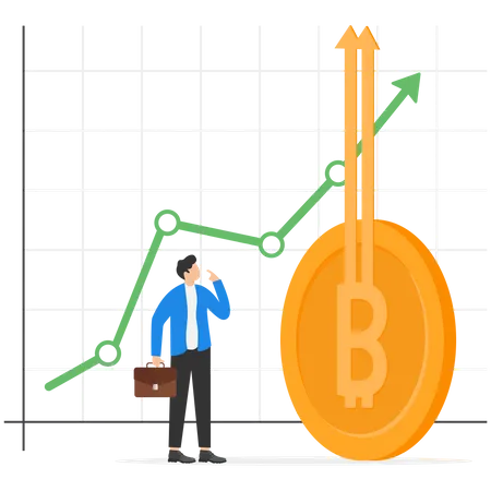 Investidor empreendedor analisa o aumento do Bitcoin  Ilustração