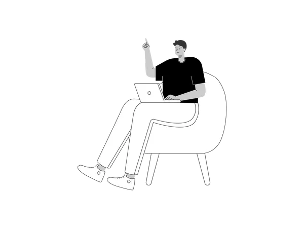 Empreendedor sentado na cadeira e trabalhando no laptop  Ilustração
