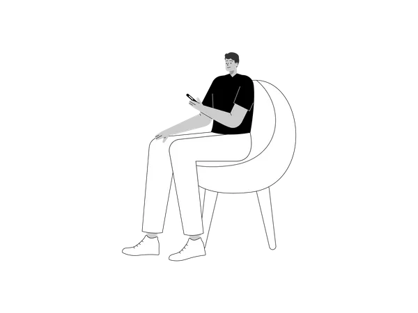 Empreendedor sentado na cadeira e usando celular  Ilustração