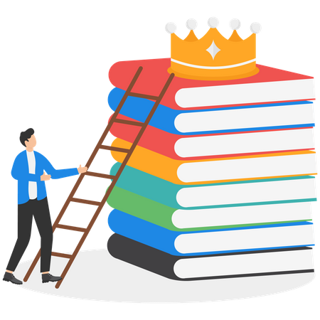 Empreendedor sobe na pilha de livros  Ilustração