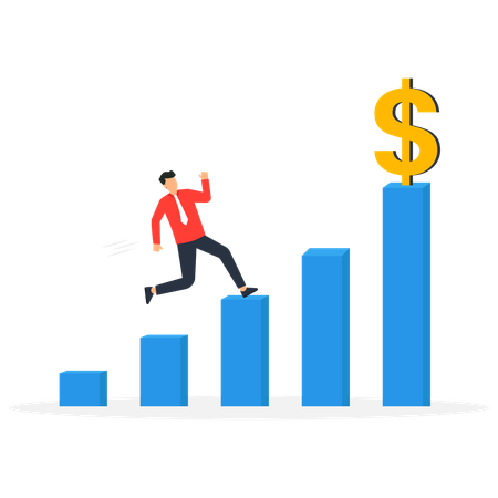 Os empreendedores sobem no diagrama como uma escada para alcançar o sucesso  Ilustração