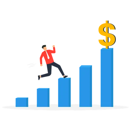 Os empreendedores sobem no diagrama como uma escada para alcançar o sucesso  Ilustração