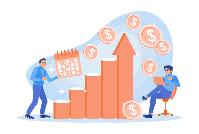 Empreendedores elaboram planos de estratégia empresarial para melhorar o trabalho em equipe  Ilustração