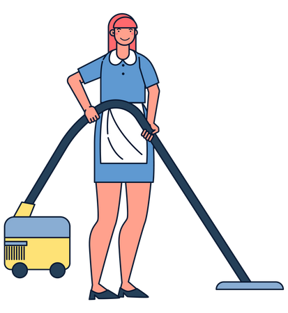 Empregada doméstica aspirando o chão  Ilustração