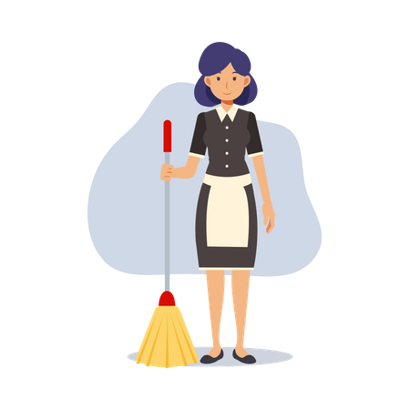 Empregada doméstica com esfregão de limpeza  Ilustração