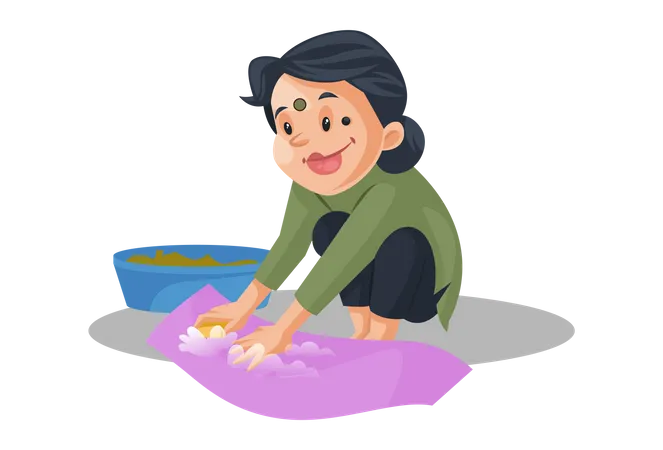 A empregada doméstica está limpando panos  Ilustração