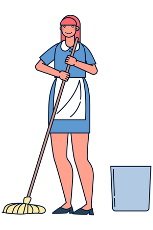 Empregada doméstica limpando o chão  Ilustração