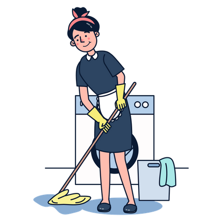Empregada limpando o chão  Ilustração
