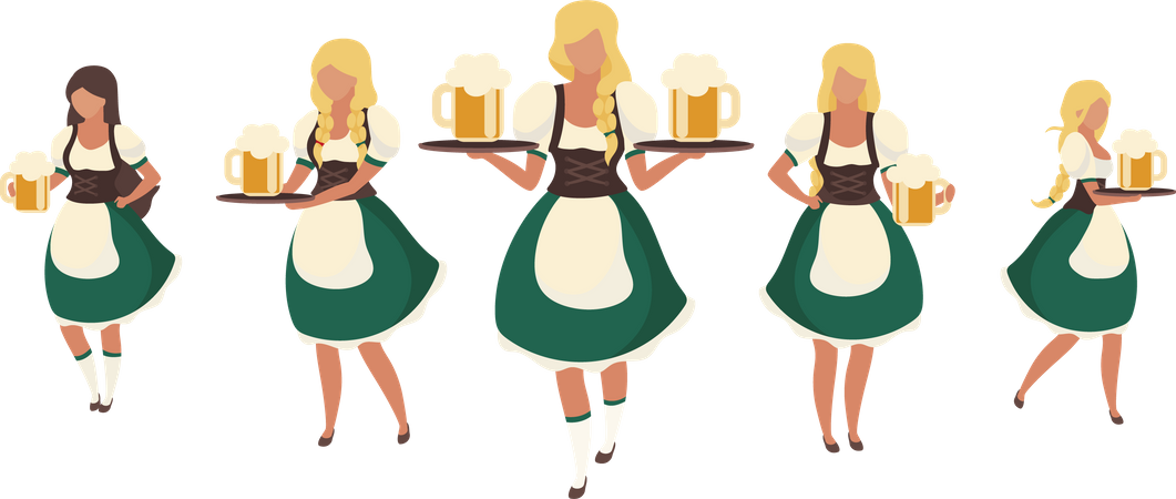 Empregadas de cerveja na Octoberfest  Ilustração