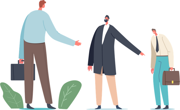 Empregado culpando um ao outro na frente do chefe  Ilustração