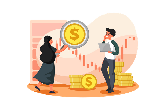 Empregado de negócios, verificando o lucro  Ilustração