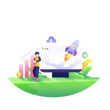 Empregado trabalhando no lucro inicial  Ilustração