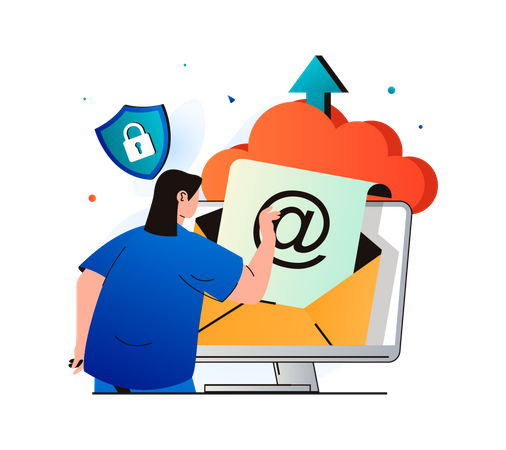 Empregador fazendo upload de dados comerciais para armazenamento seguro  Ilustração
