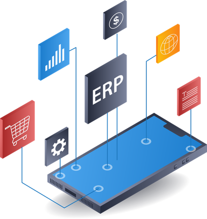 Gerenciamento de smartphones ERP de empresa comercial  Ilustração