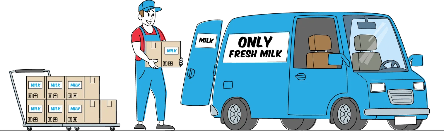 Empresa que entrega leche en coche  Ilustración