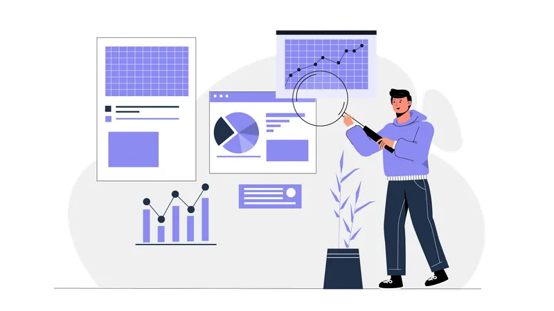 Funcionário da empresa fazendo pesquisa de negócios  Ilustração