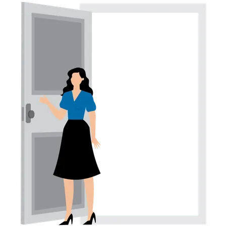 Mujer de negocios abriendo la puerta del conocimiento  Ilustración