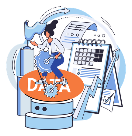 Mujer trabajando en la gestión de datos  Ilustración