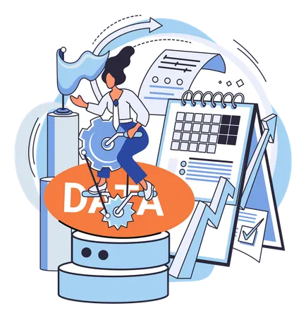 Mujer trabajando en la gestión de datos  Ilustración