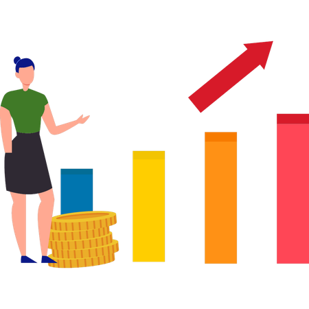 A empresária analisa o crescimento financeiro  Ilustração