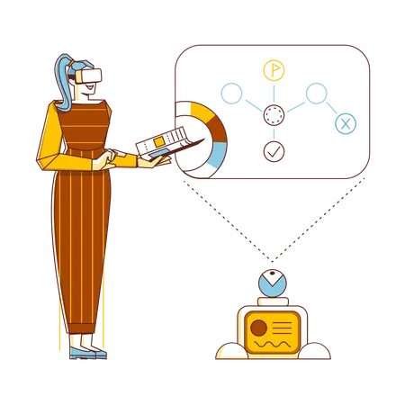 Empresária analisa estratégia em VR  Ilustração