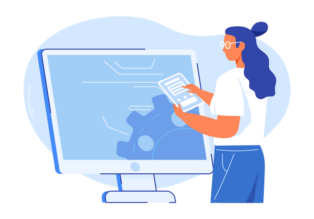 Empresária analisando relatório de negócios  Ilustração