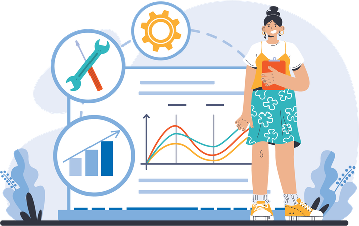 La empresaria analiza la investigación de datos  Illustration