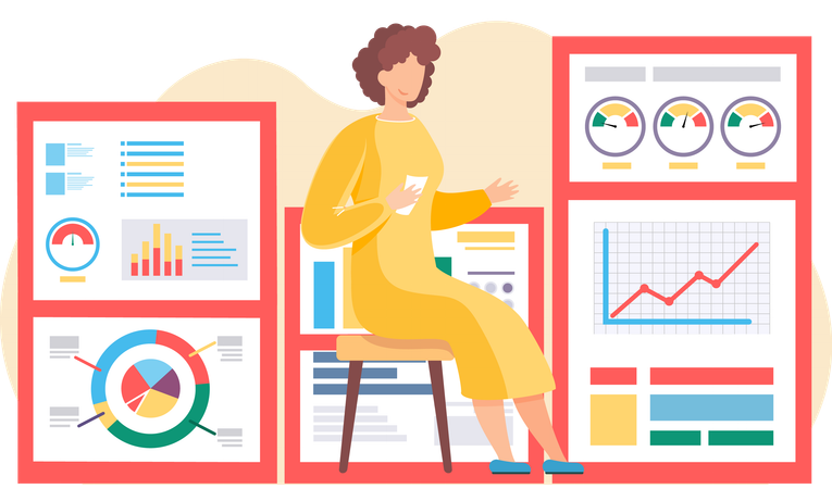 Empresaria analizando gráfico de negocios  Ilustración
