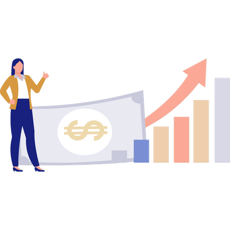 Empresária apontando para o gráfico financeiro  Ilustração